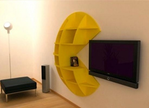 Khmer Interior Living Room Bookcase Inspired by the Pac Man Game in Cambodia
